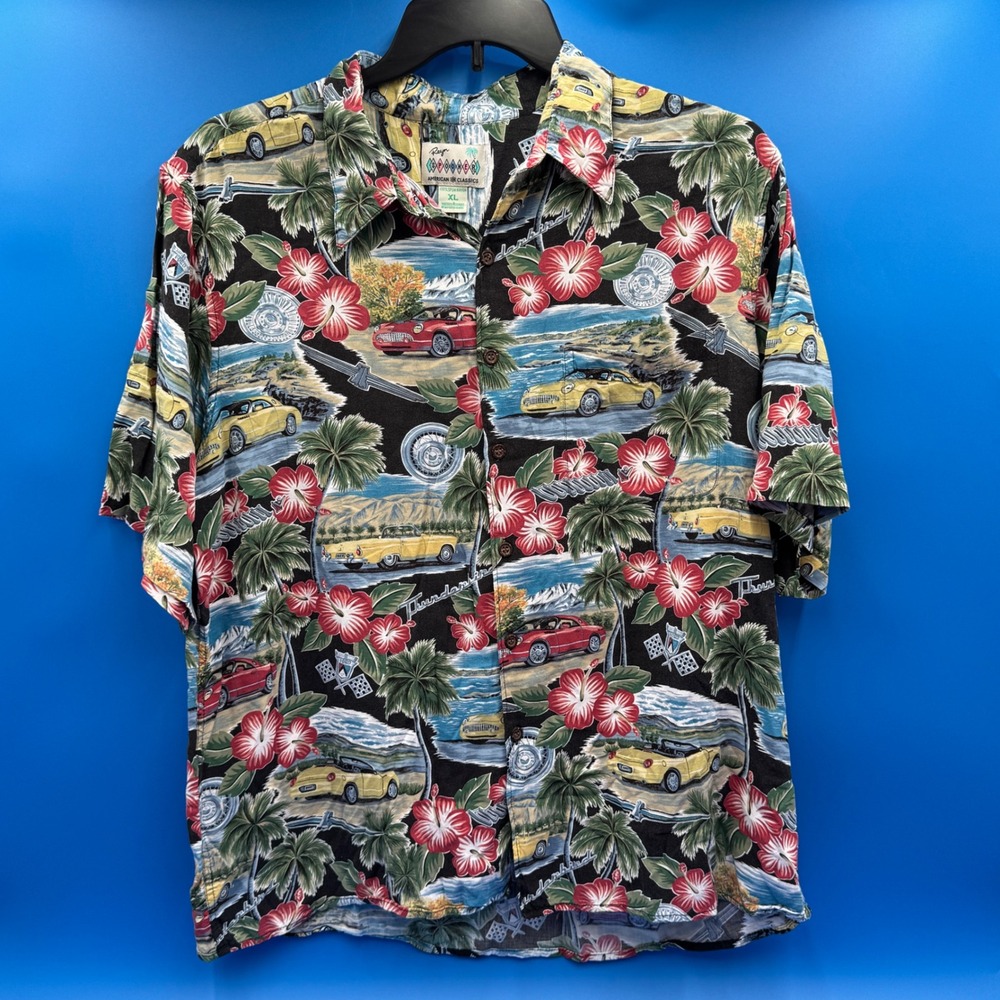 Reyn Spooner American Classics Mens XL Hawaiian Shirt Car Tropical Print Rayon